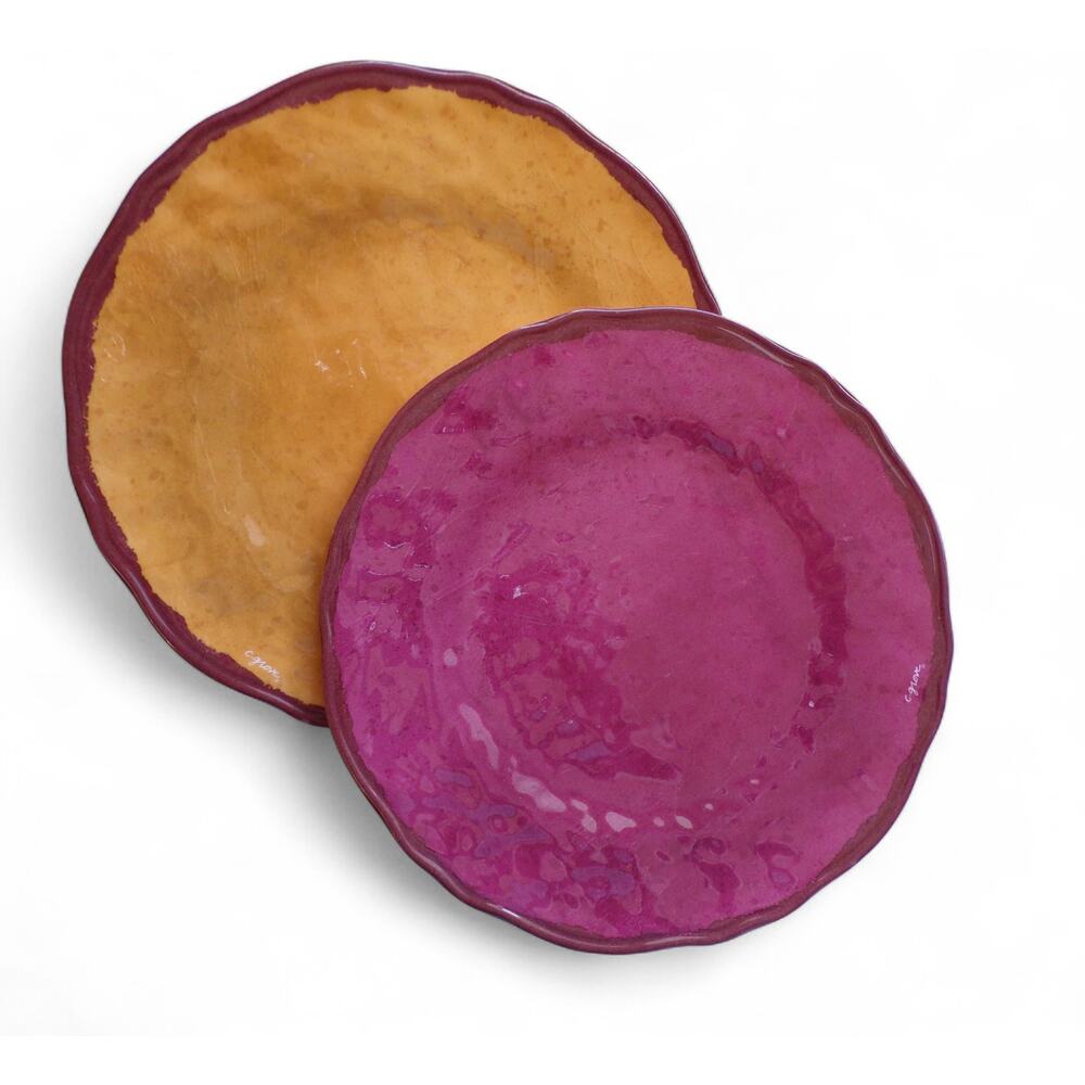 Citrus Grove Melamine 9" Salad Plates Textured Cranberry Red Gold Brown Edges